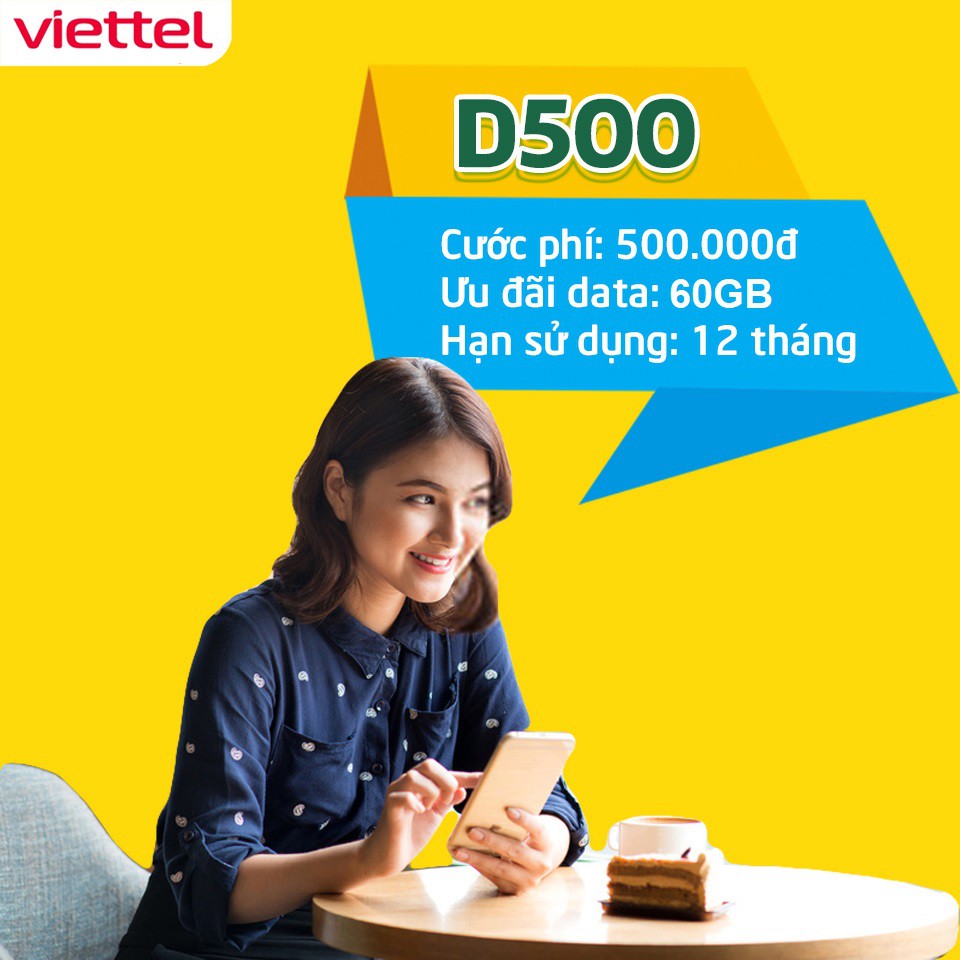 [Miễn phí 12 tháng] Sim 4G Viettel D500 - D900 (5GB-7GB/tháng) Trọn Gói 1 Năm Không Nạp Tiền