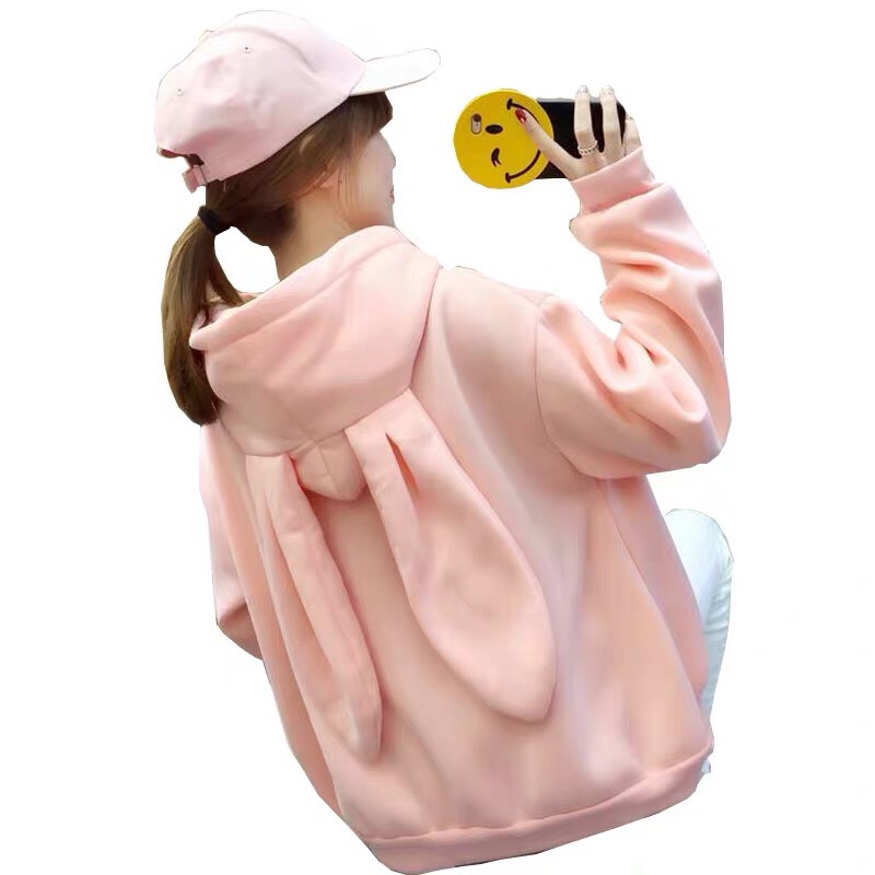 Áo Hoodie Nón Chui Trùm Đầu Nữ Nam Unisex Chất Vải Nỉ Poly Tai Thỏ Túi Bụng WAH013NO