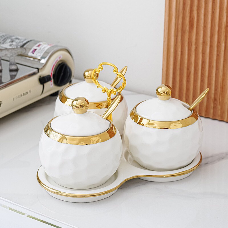 Hũ gia vị, lọ đựng gia vị viền vàng cao cấp