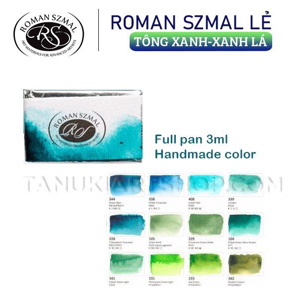 [Tông Xanh lá - Nâu] Màu nước cao cấp Roman Szmal thỏi lẻ fullpan