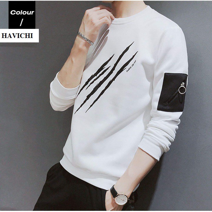 Áo thun nam tay dài 💝 𝐅𝐑𝐄𝐄𝐒𝐇𝐈𝐏💝sweater áo thun nam dài tay trắng dây kéo, ba gạch thoáng mát, mềm mịn | BigBuy360 - bigbuy360.vn