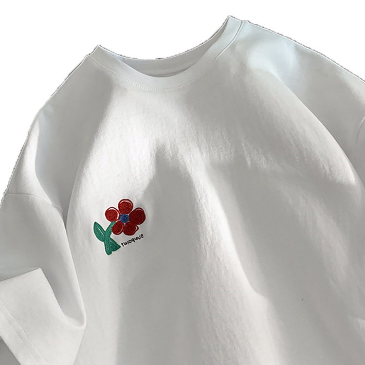 Áo thun SUXI cotton cổ tròn ngắn tay dáng rộng in họa tiết thời trang mùa hè