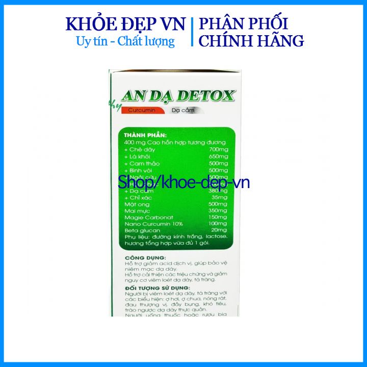 Curcumin An Dạ Detox- Giúp Giảm Nhanh Các Triệu Chứng Viêm Đau Dạ Dày, Viêm Loét Dạ Dày,Tá Tràng-Hộp 20 gói