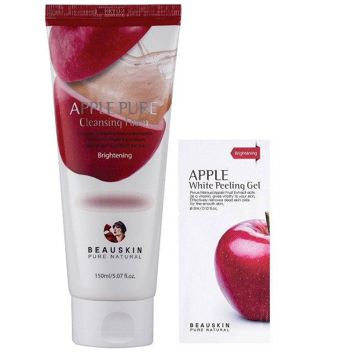 Sữa rửa mặt táo đỏ trắng da, chống lõa hóa Apple Beauskin 150ml/ Hộp Và 1 gói tẩy da chết táo đỏ Apple Beauskin 3ml/ Gói