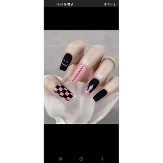 💅nailbox thiết kế hàng có sẵn tone đen kèm họa tiết vẽ màu hồng cực cháy