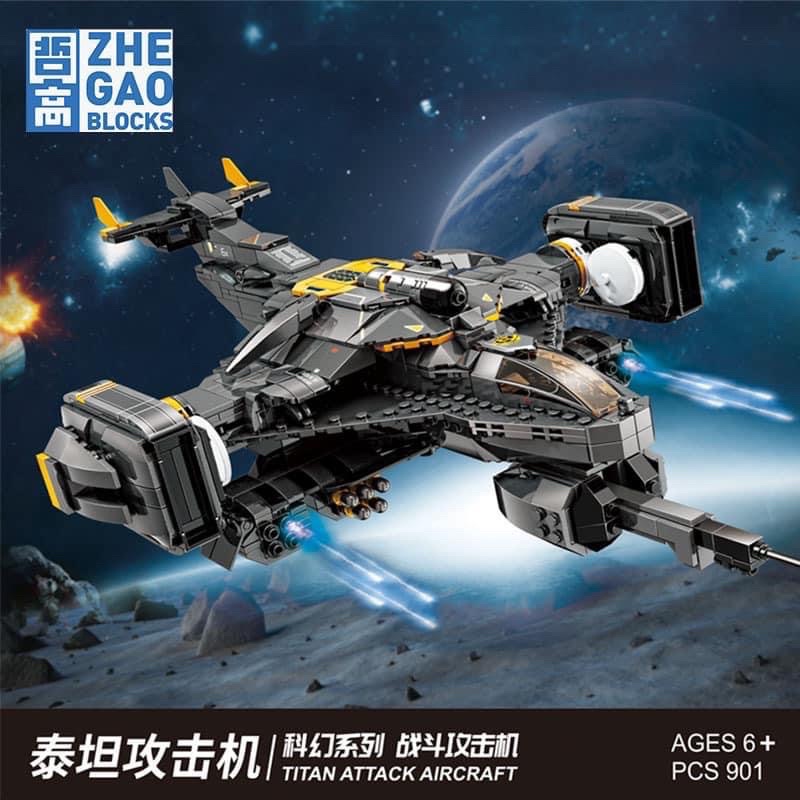 Lego zhegao Titan Attack Aircraft bộ lắp ráp phi thuyền chiến đấu Titan 910 chi tiết