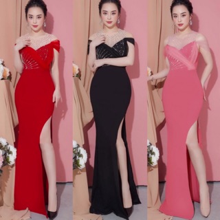 Đầm dạ hội thiết kế cao cấp cúp ngực đính cườm trễ vai (có bigsize)