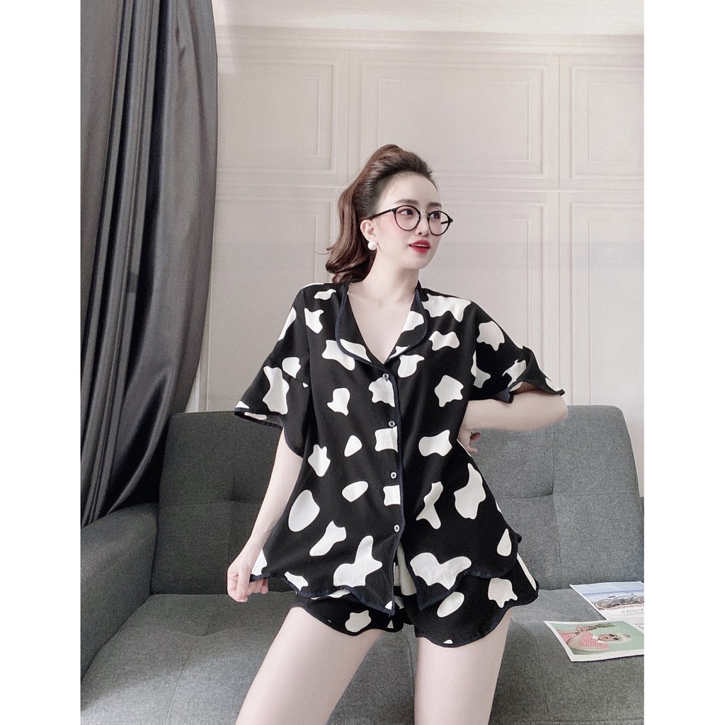 Pijama nữ, bộ mặc nhà tay ngắn, chất lụa 100D đẹp, mát, ít nhăn, phom rộng thoải mái dưới 65kg mặc vừa | BigBuy360 - bigbuy360.vn