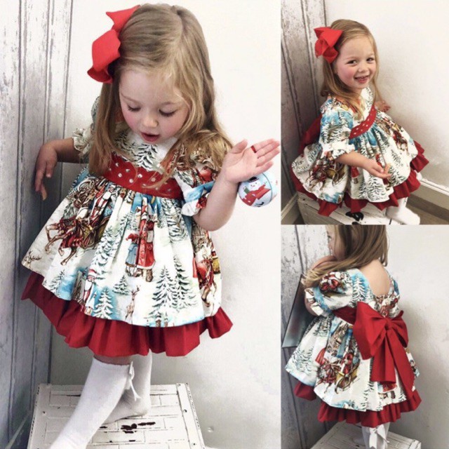 Đầm Công Chúa Tay Ngắn Phối Nơ To vs Hoạ Tiết Đáng Yêu... Cho Bé Từ 0-5 Tuổi.