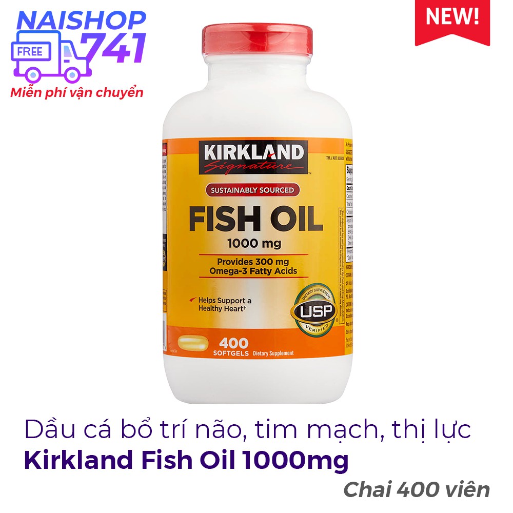 Kirkland Fish Oil 1000mg viên uống dầu cá bổ tim mạch, trí não, tăng cường thị lực, Chai 400 viên
