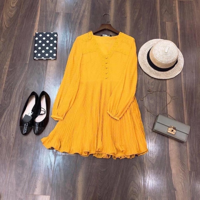 Váy voan vàng mustard zara