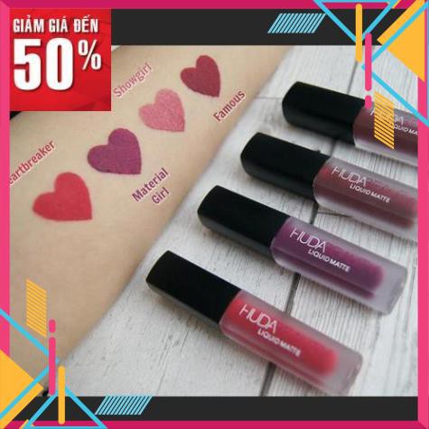 [CÓ VIDEO] Set 4 son môi kem lì huda beauty liquid matte đẹp cao cấp loại tốt nhất màu hồng đỏ trầm