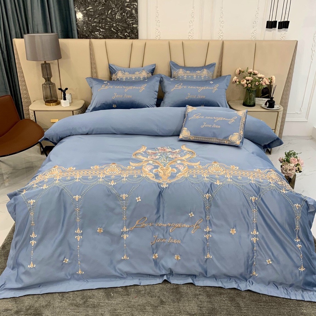 Trọn Bộ Chăn Trần Ga Gối LỤA SILK HOÀNG GIA MÀU XANH NGỌC Nhập Khẩu Cao Cấp- Đẳng Cấp Sang Trọng Và Tinh Tế