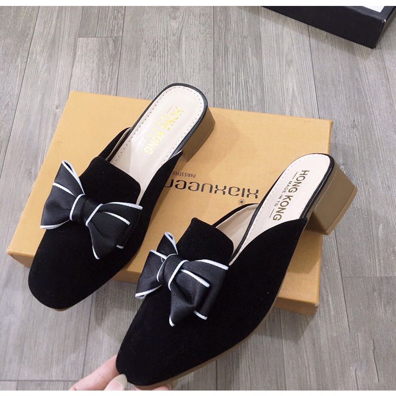 giầy sục nơ kẻ mũi vuông gót 3 p siêu sang chảnh êm chân hot | BigBuy360 - bigbuy360.vn