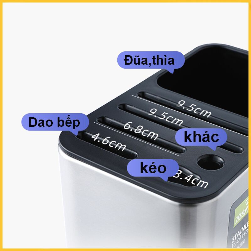 Ống cắm đũa, dao kéo INOX 2 ngăn cao cấp chất liệu inox 304 không han gỉ, Sang trọng, Gọn gàng. Dụng cụ nhà bếp