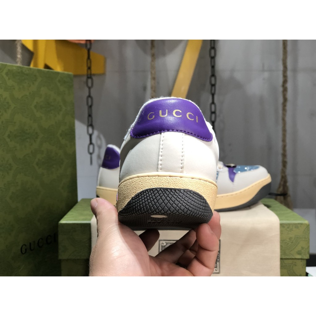 Giày Sneaker Gucci Screener Leather Xanh, Tím Cao Cấp Fullbox, Giày thể thao gucci sơn tùng 2 màu xanh, tím dày dặn.