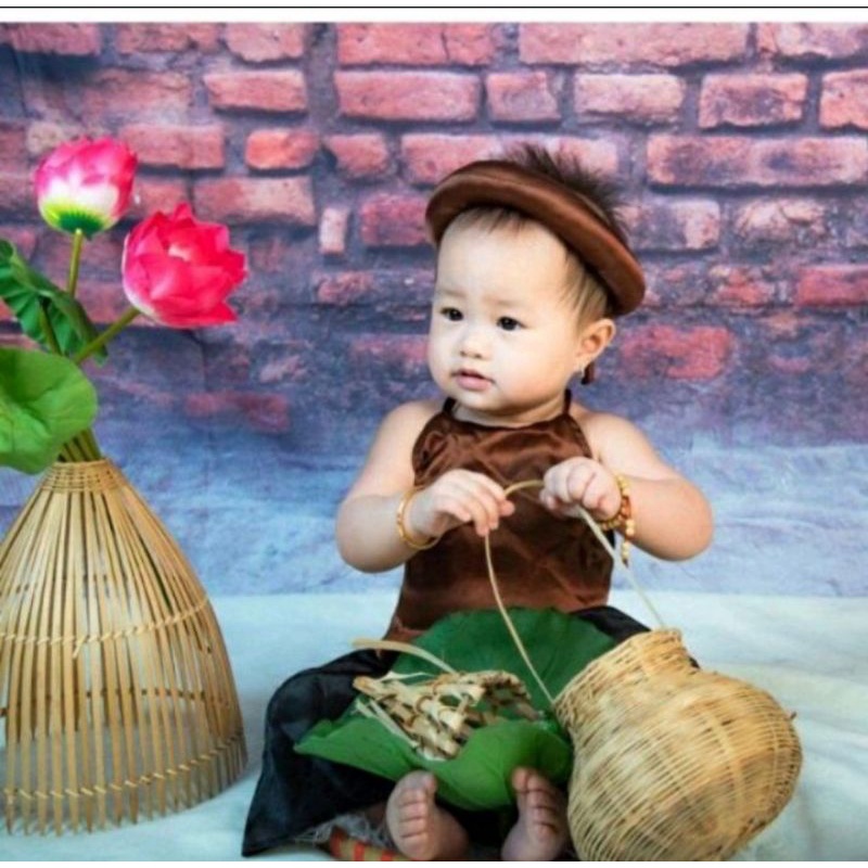 Áo dài, yếm tứ thân kèm khăn mỏ quạ, yếm cô tấm cho bé