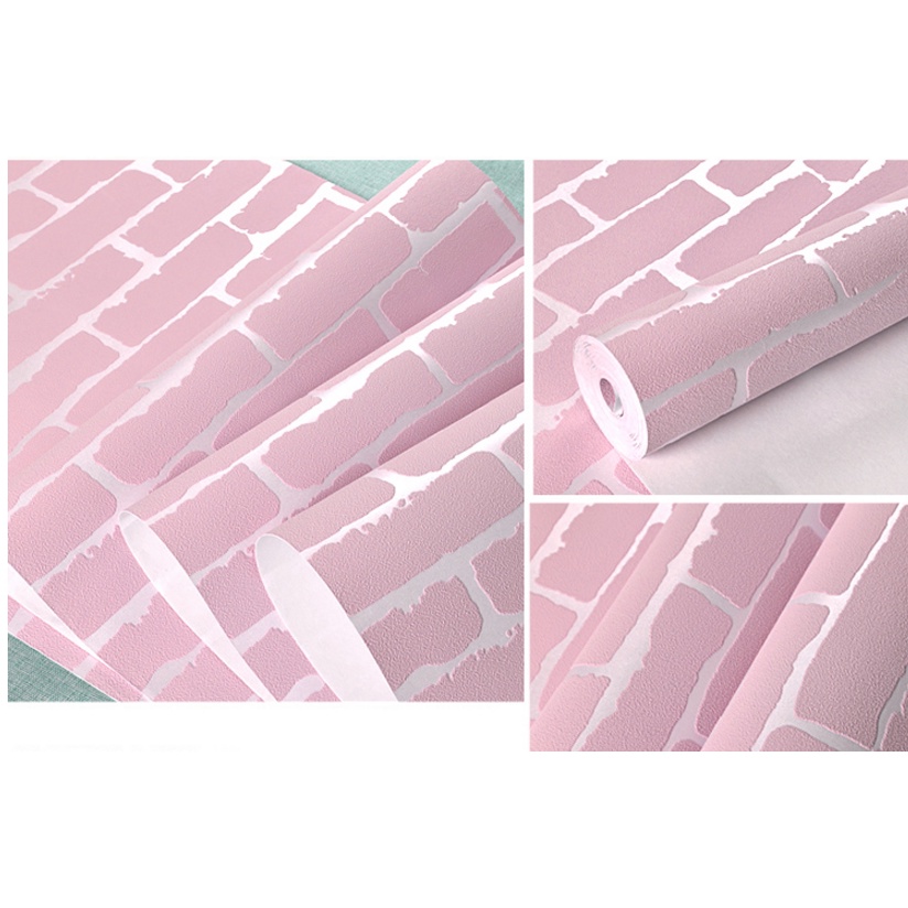 1 mét decal giấy dán tường vân nổi gạch hồng khổ 53cm