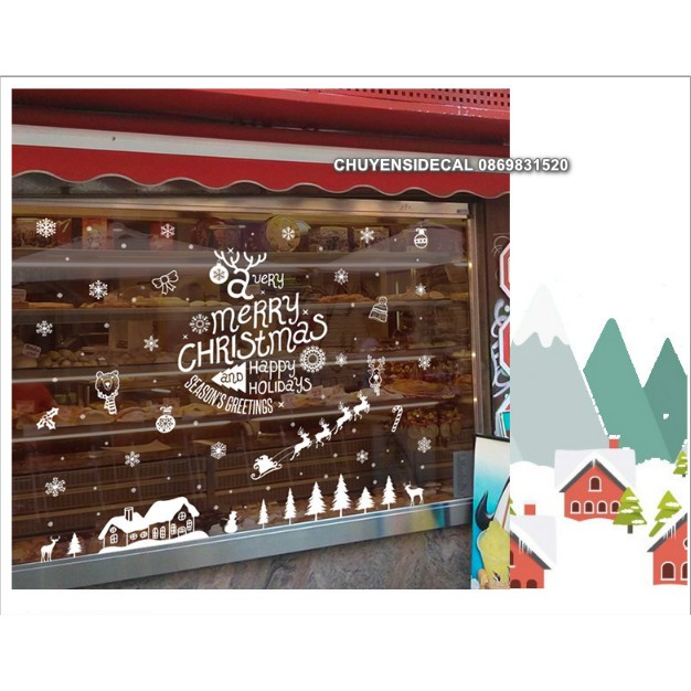 Decal trang trí tường Noel - Chữ Merry Christmas Trắng 02