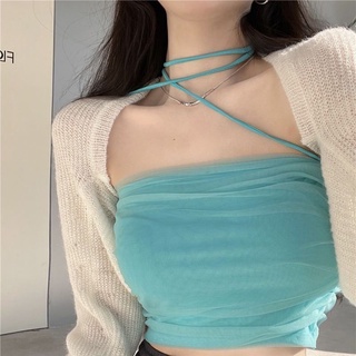 Áo crop top cổ yếm hở lưng thời trang mùa hè quyến rũ cho nữ