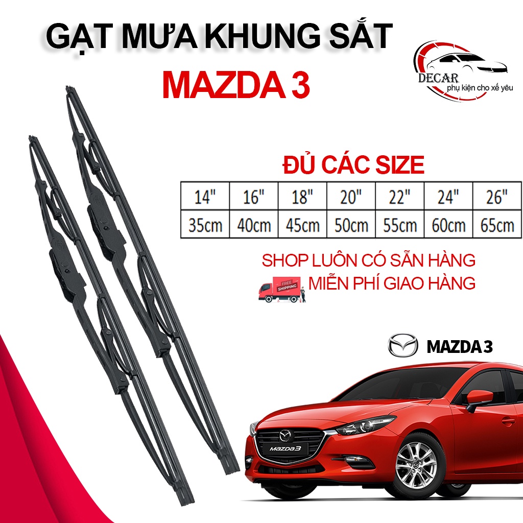 [MAZDA 3] 1 Cặp cần gạt mưa khung xương lưỡi silicon, thanh gạt nước kính xe oto 4,5 chỗ Mazda3