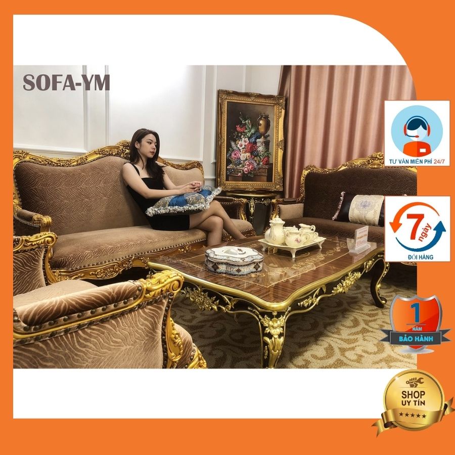 Sofa TÂN CỔ ĐIỂN nhập khẩu chất liệu gỗ sồi bọc nỉ thời thượng SOFA-YM