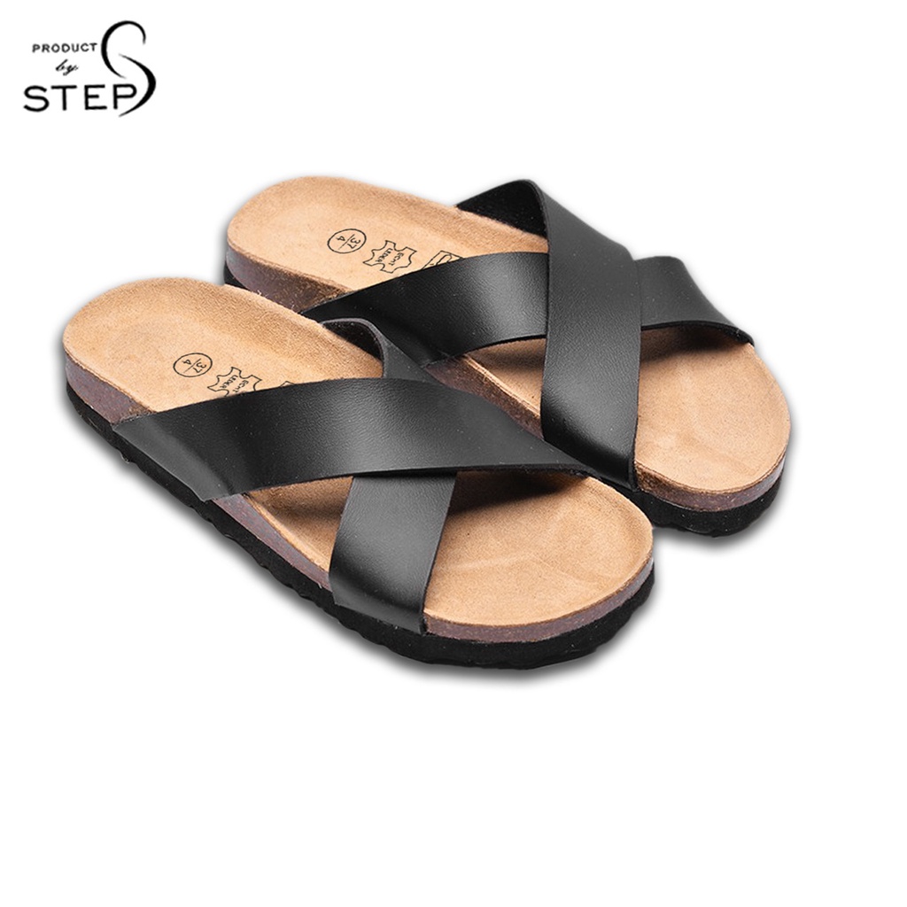 Dép đế trấu Unisex Da tổng hợp Quai Chéo