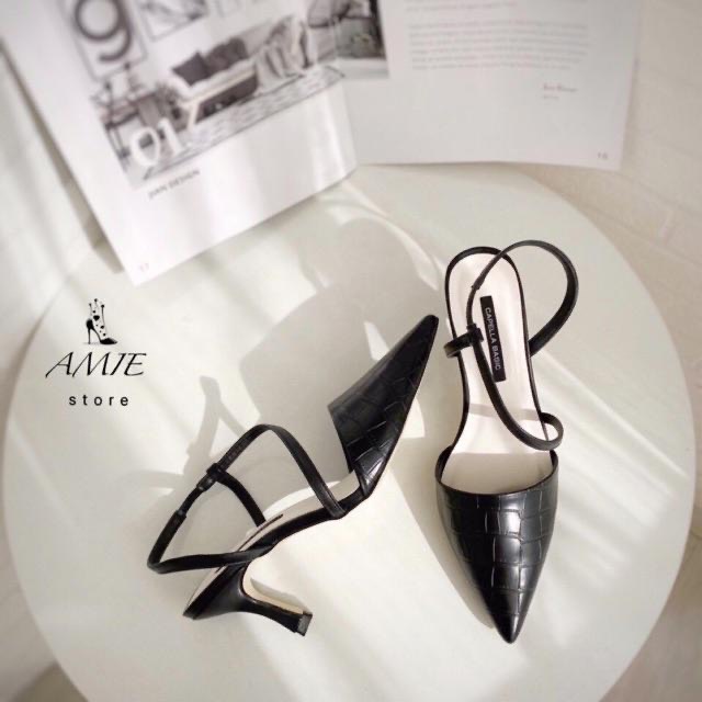 ZZ99- Giày sục 7 phân hoạ tiết da cá sấu, sandal 7cm gót nhọn công sở- hottrend