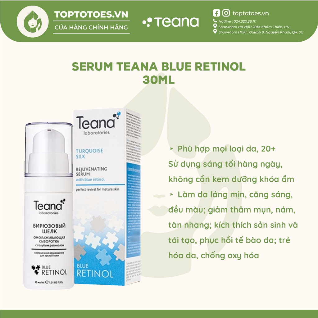 Serum Teana Blue Retinol 30ml cho da căng sáng, láng mướt, trẻ hoá da