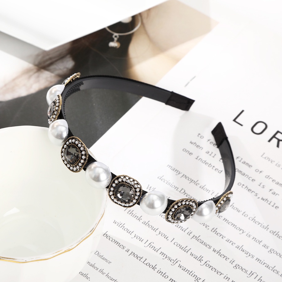 Băng Đô Cài Tóc Đính Đá &amp; Ngọc Trai Giả Bằng Kim Loại