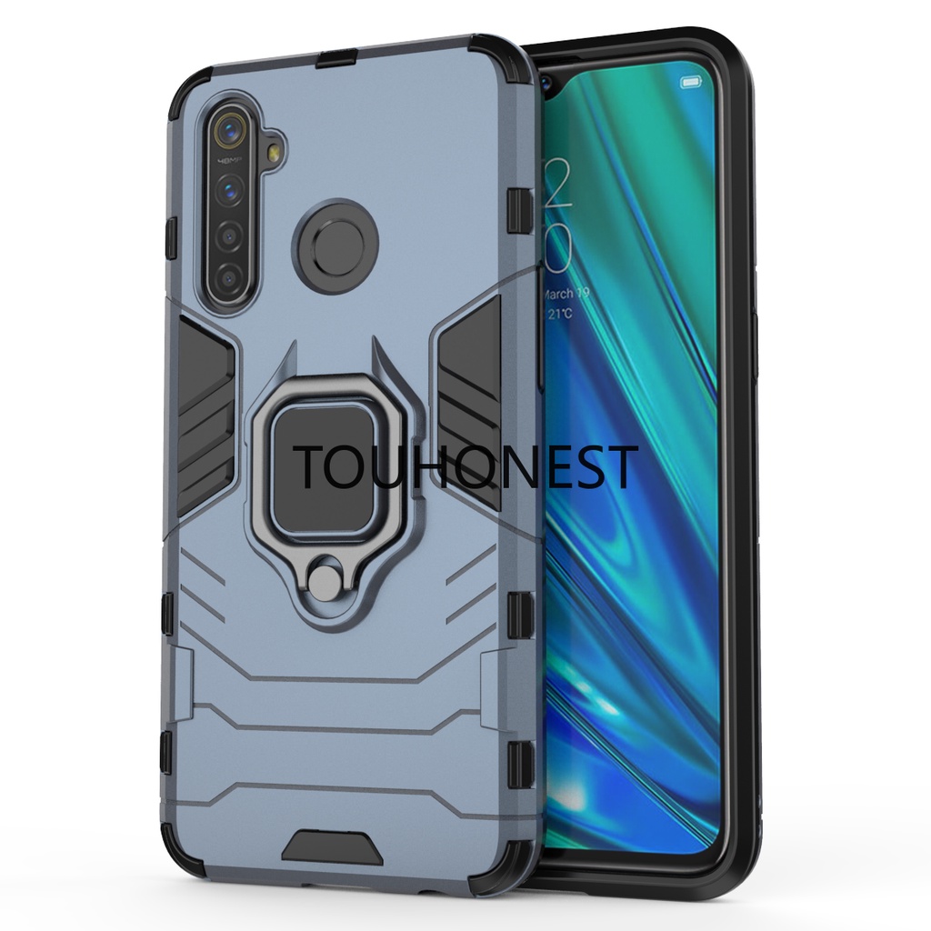 Ốp Điện Thoại Cứng Chống Sốc Kèm Vòng Đỡ Kim Loại Cho Casing Oppo Realme 5 Pro Case Realme 5i Case Realme Q5i Case Realme V23 Case Armor PC Shockproof Hard Cassing Cover Cases With Metal Ring Stand Phone Case