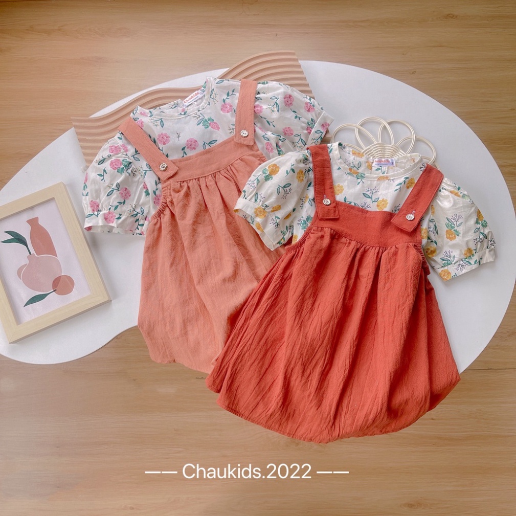 Váy babydoll phối tay hoa nhí bé gái, váy yếm hoa nắng 2 màu siêu yêu cho bé