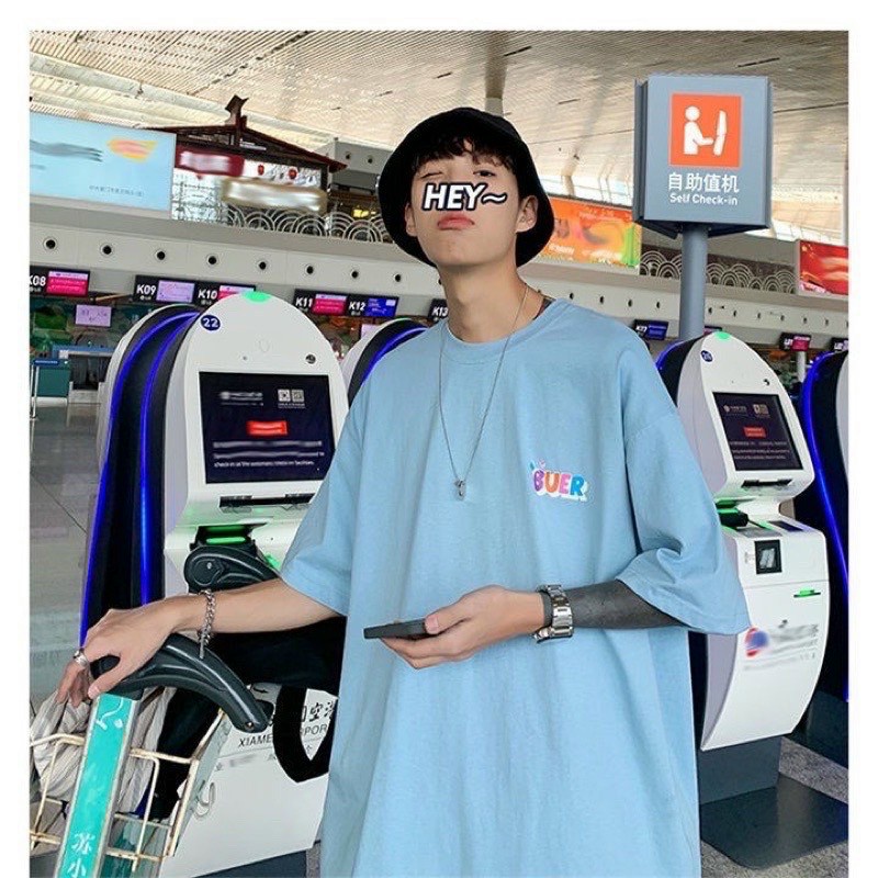Áo phông form rộng tay lỡ unisex in hình mặt trăng và chú gấu
