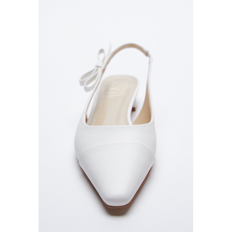 [Joiehome] Giày bệt màu trắng quai slingback đính nơ, hàng xuất khẩu