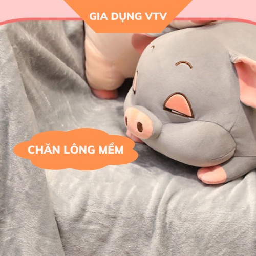 Chăn ngủ văn phòng kèm gấu bông hình con heo, Bộ chăn ngủ 2 trong 1 cho bé Gia Dụng VTV