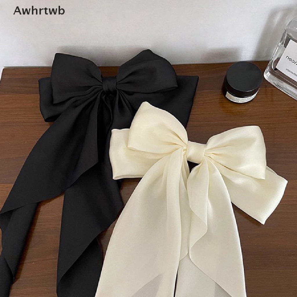Kẹp Tóc Hình Nơ Ruy Băng Bằng Satin Màu Đỏ Phong Cách Retro Mới