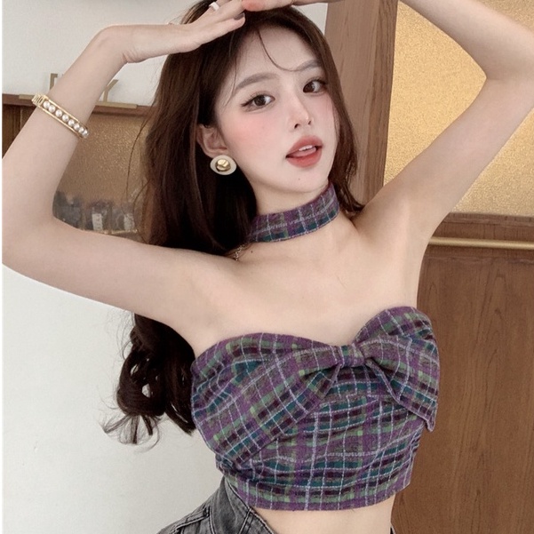 ÁO ỐNG HOTGIRL LEN ĐAN NƠ TO KÈM CHOCKER NỮ ULZZANG