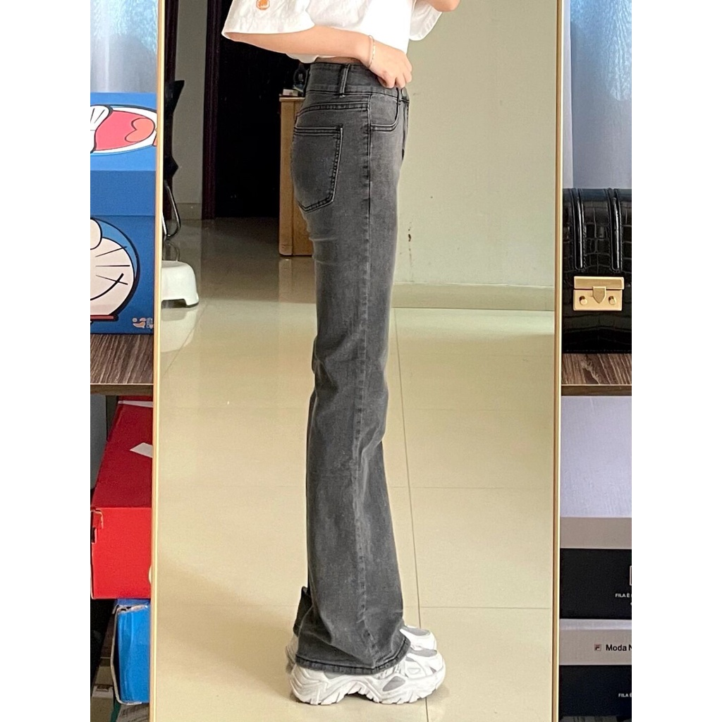 Quần Jean Ống Loe Lưng Cao Thời Trang retro Hàn Quốc