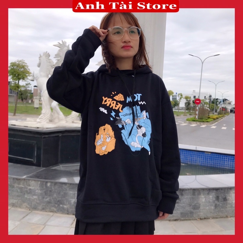 Áo nỉ hoodie nam nữ in hình mèo tom and jerly fom unisex oversize đến 67kg có nũ  phong cách Hàn Quốc AT 9112
