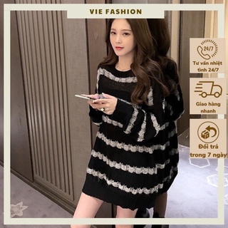 Áo Len Nữ Dáng Rộng, Áo Len Dài Phong Cách Dấu Quần Hàn Quốc