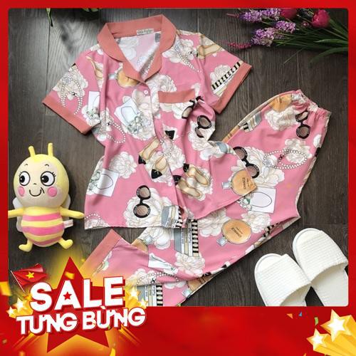 Đồ bộ pijama tay ngắn quần dài lụa thái cát hàng mới -Hàng nhập khẩu