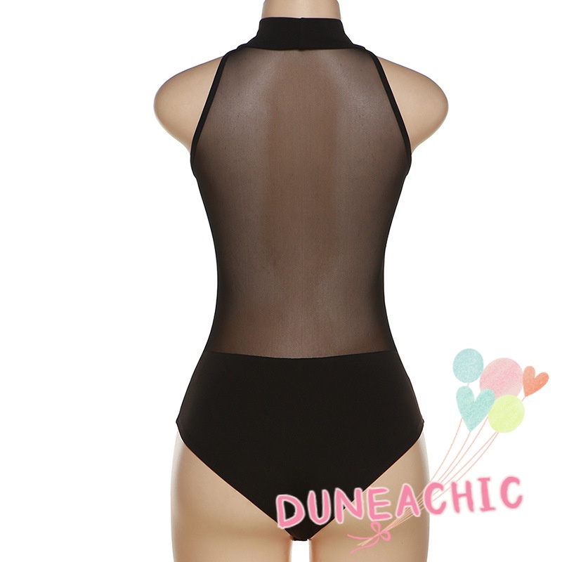 DUNEA Áo Liền Thân Phối Lưới Màu Sắc Tương Phản Quyến Rũ Cho Nữ