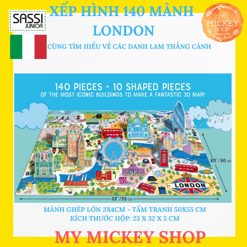 Bộ xếp hình 140 mảnh chủ đề thành phố 3 mẫu cho bé 5 6 7 tuổi chính hãng Sassi 140 pieces puzzle Cities My Mickey Shop