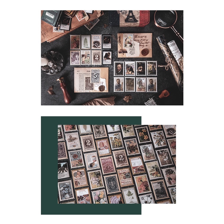 Hộp gồm 100 tem dán dùng trang trí hoặc làm phụ kiện chụp ảnh với kiểu dáng cổ điển đẹp mắt