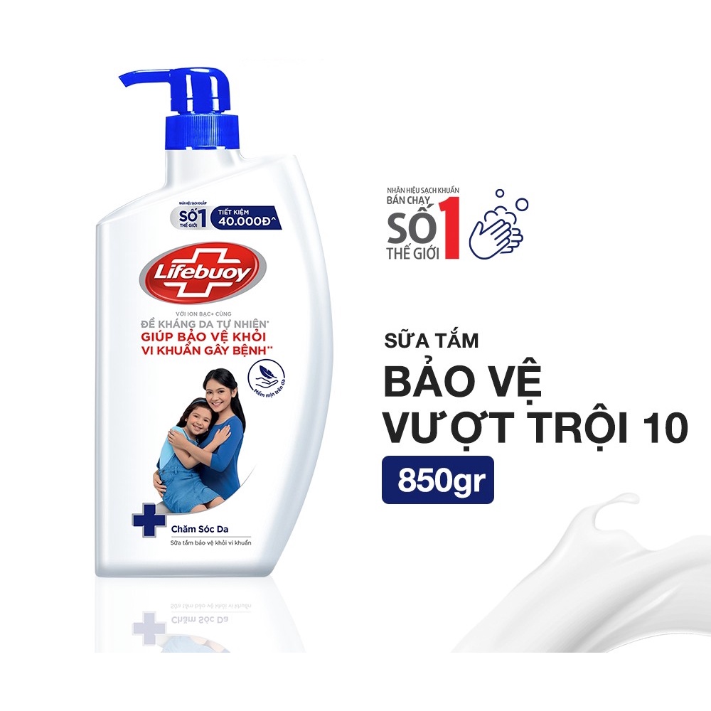 Sữa tắm Lifebuoy Bảo vệ vượt trội 10 giành cho cả gia đình Chai 850ML