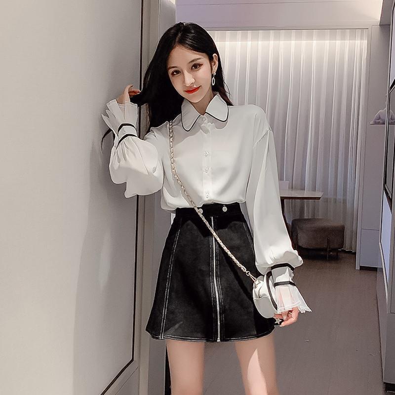 Áo Sơ Mi Tay Dài Ống Loe Dáng Rộng Thiết Kế Mới Thời Trang Theo Phong Cách Hàn Quốc Cho Nữ