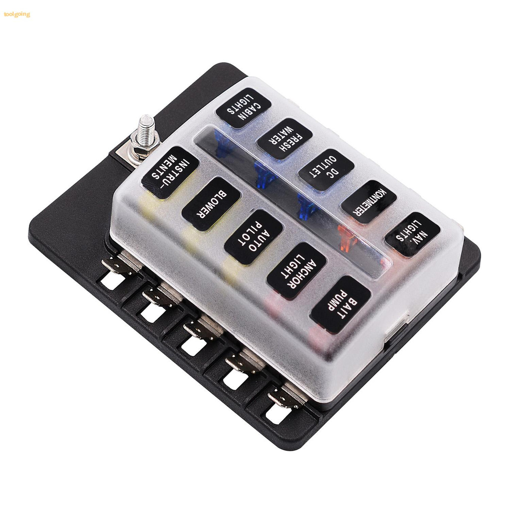 Hộp Cầu Chì 10 Chiều Chống Nước Có Đèn Led Báo Hiệu Cho Xe Hơi / Tàu Thuyền Rv Dc 12-32