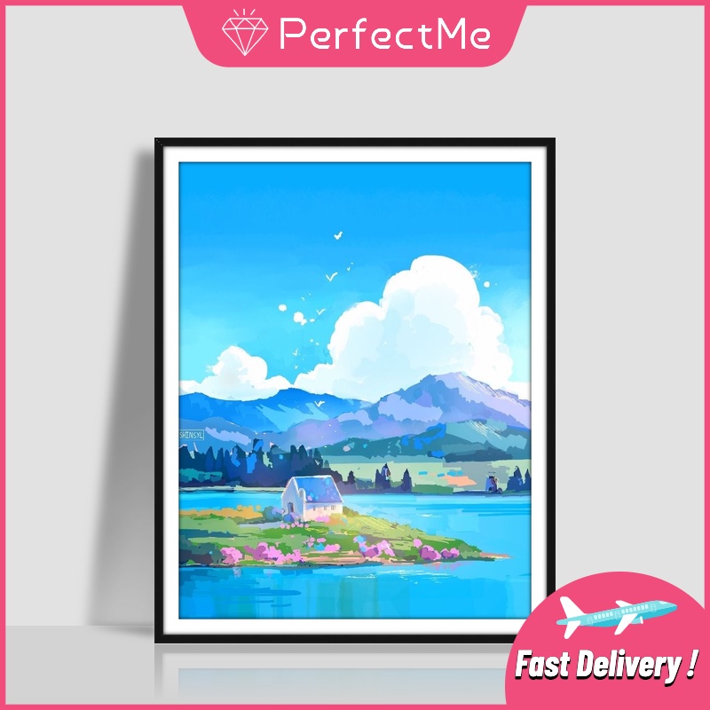 Bộ tranh đính đá 5D DIY hình bầu trời xanh và trắng 30X40cm trang trí nhà