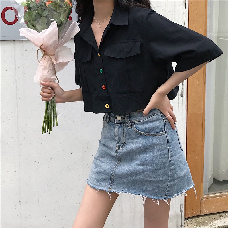 Crop Tops Cotton Blouse for Women Blouse Short Sleeves Korean Blouse for Adults Womens White Blouse with Collar for Women Black Blouse for Women Plain Blouse Vintage Blouses for Womens Sale Summer Loose Blouse Tops for Women