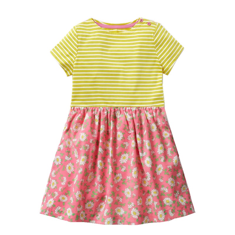 Mã 6157  váy cotton ngắn tay màu đỏ hồng thêu đắp hình 2 mẹ con huơu đáng yêu cho bé gái